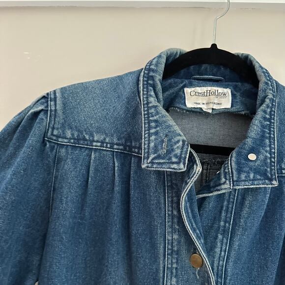 Crest Hollow Women's Medium Wash Pleated Oversized‎ Bomber Denim Jacket S - Picture 4 of 10